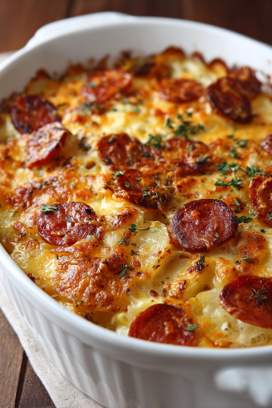 Kielbasa Sausage Cheesy Potato Casserole