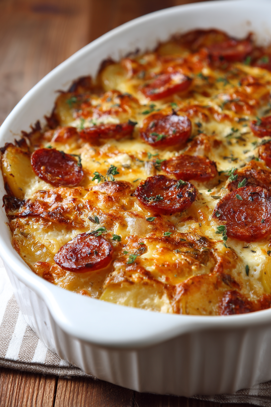 Kielbasa Sausage Cheesy Potato Casserole