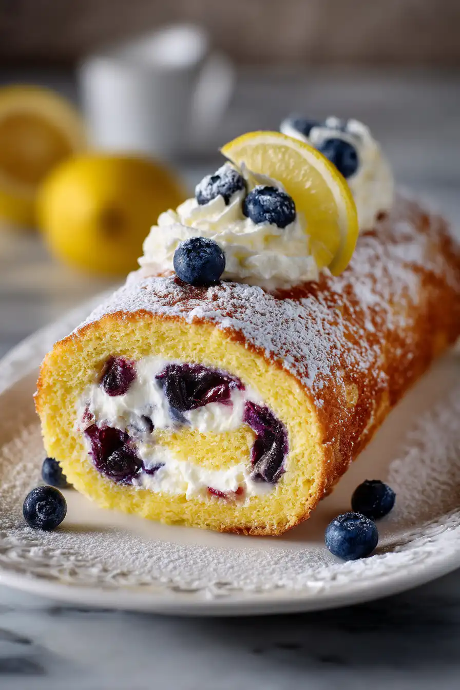 Lemon Blueberry Sponge Cake Roll