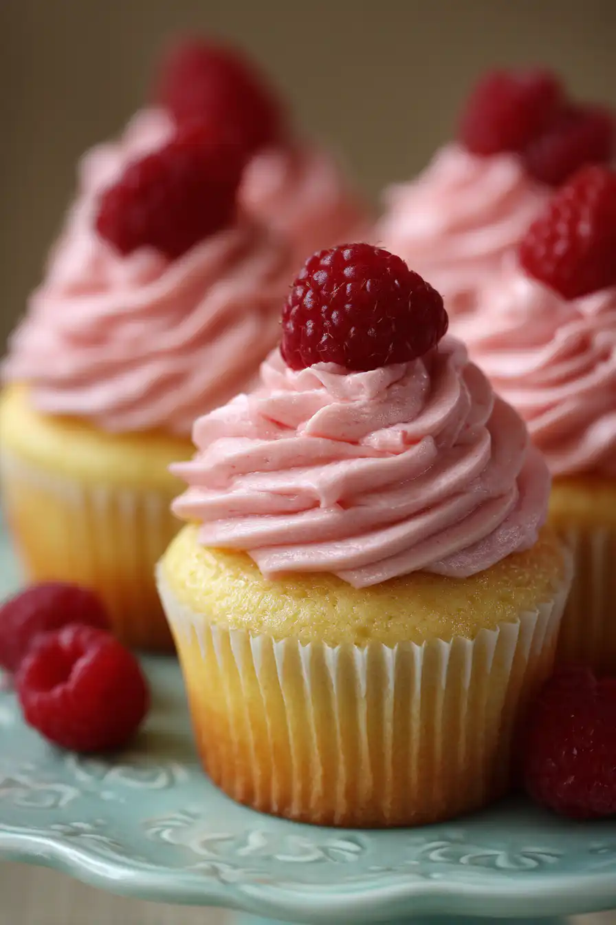 Lemon Cupcakes with Raspberry Buttercream Frosting