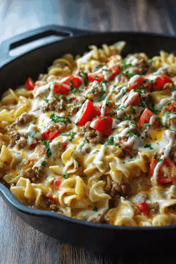 Loaded Cheeseburger Alfredo Pasta