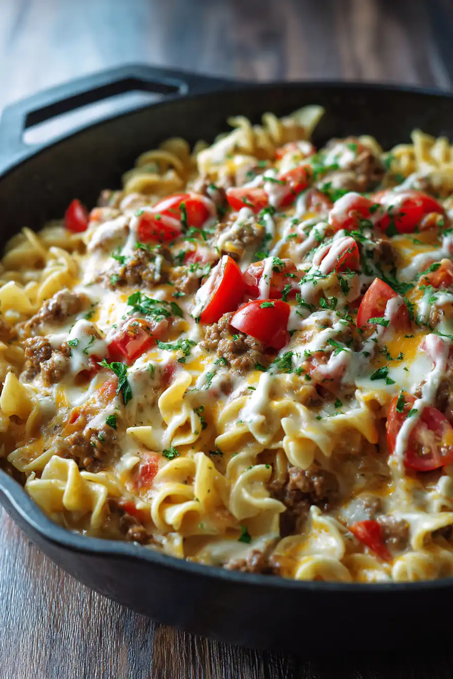 Loaded Cheeseburger Alfredo Pasta
