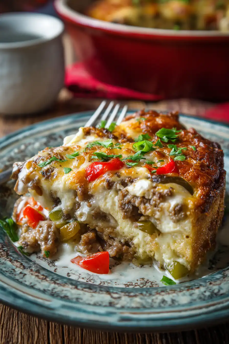 Low Carb Philly Cheesesteak Casserole