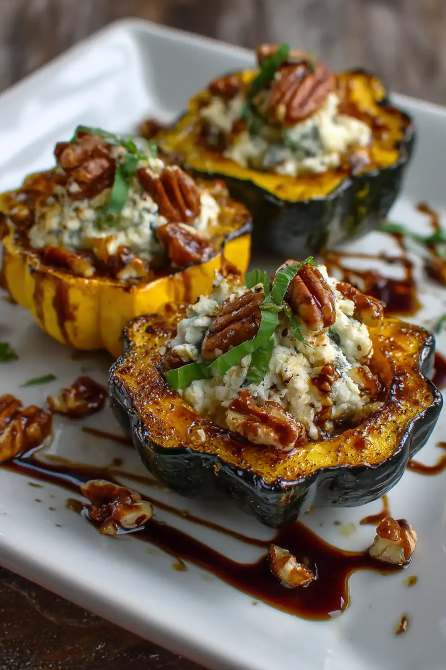 Maple Pecan Goat Cheese Roasted Acorn Squash