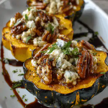 Maple Pecan Goat Cheese Roasted Acorn Squash