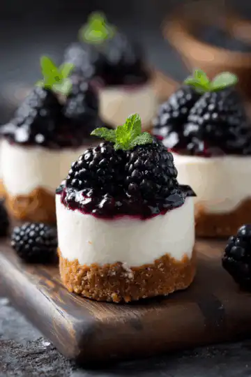 Mini Lavender Blackberry Cheesecakes