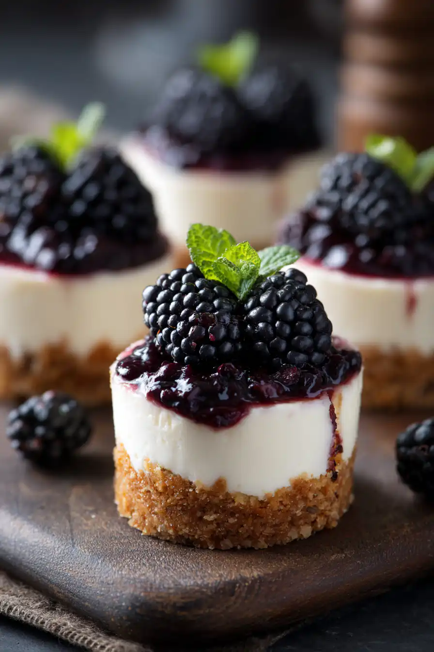 Mini Lavender Blackberry Cheesecakes