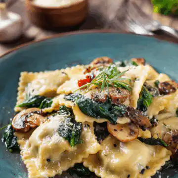 Mushroom Ravioli with Spinach
