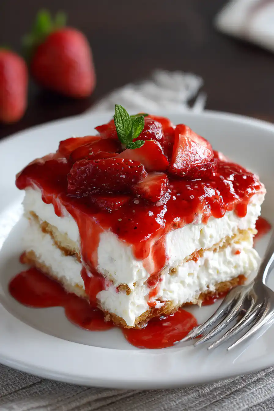 No Bake Strawberry Cheesecake Lasagna