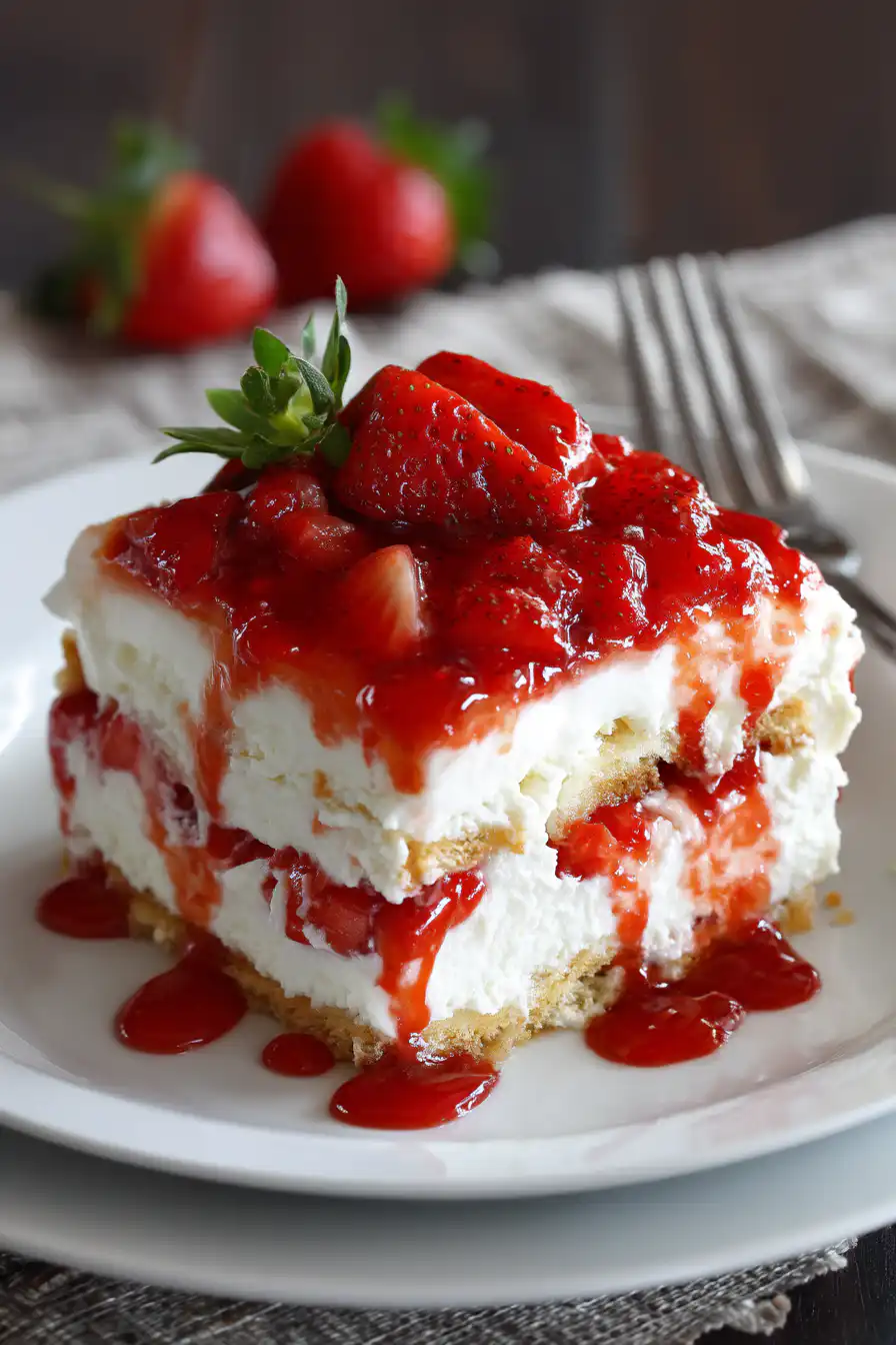 No Bake Strawberry Cheesecake Lasagna
