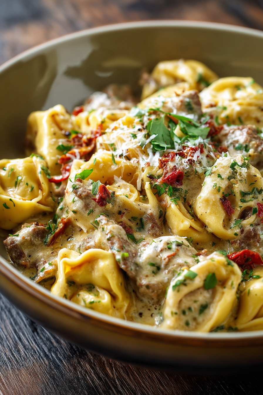 One-Pot Cheesesteak Tortellini with Provolone Sauce
