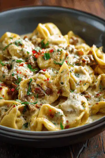 One-Pot Cheesesteak Tortellini with Provolone Sauce