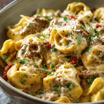 One-Pot Cheesesteak Tortellini with Provolone Sauce