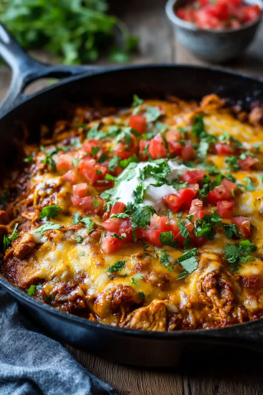 One Pot Keto Low Carb Chicken Enchilada Skillet