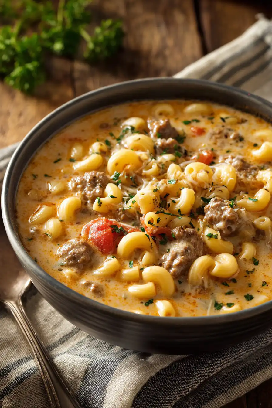 One-Pot Macaroni Cheeseburger Soup