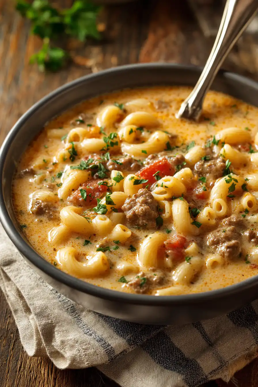One-Pot Macaroni Cheeseburger Soup