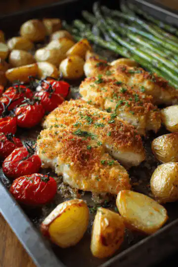 Parmesan Crusted Chicken Sheet Pan Dinner