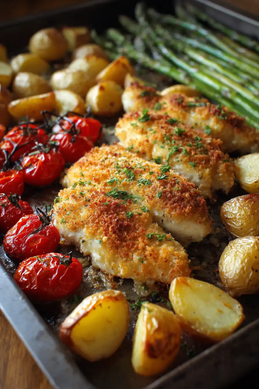 Parmesan Crusted Chicken Sheet Pan Dinner