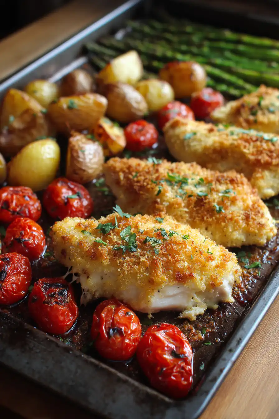 Parmesan Crusted Chicken Sheet Pan Dinner