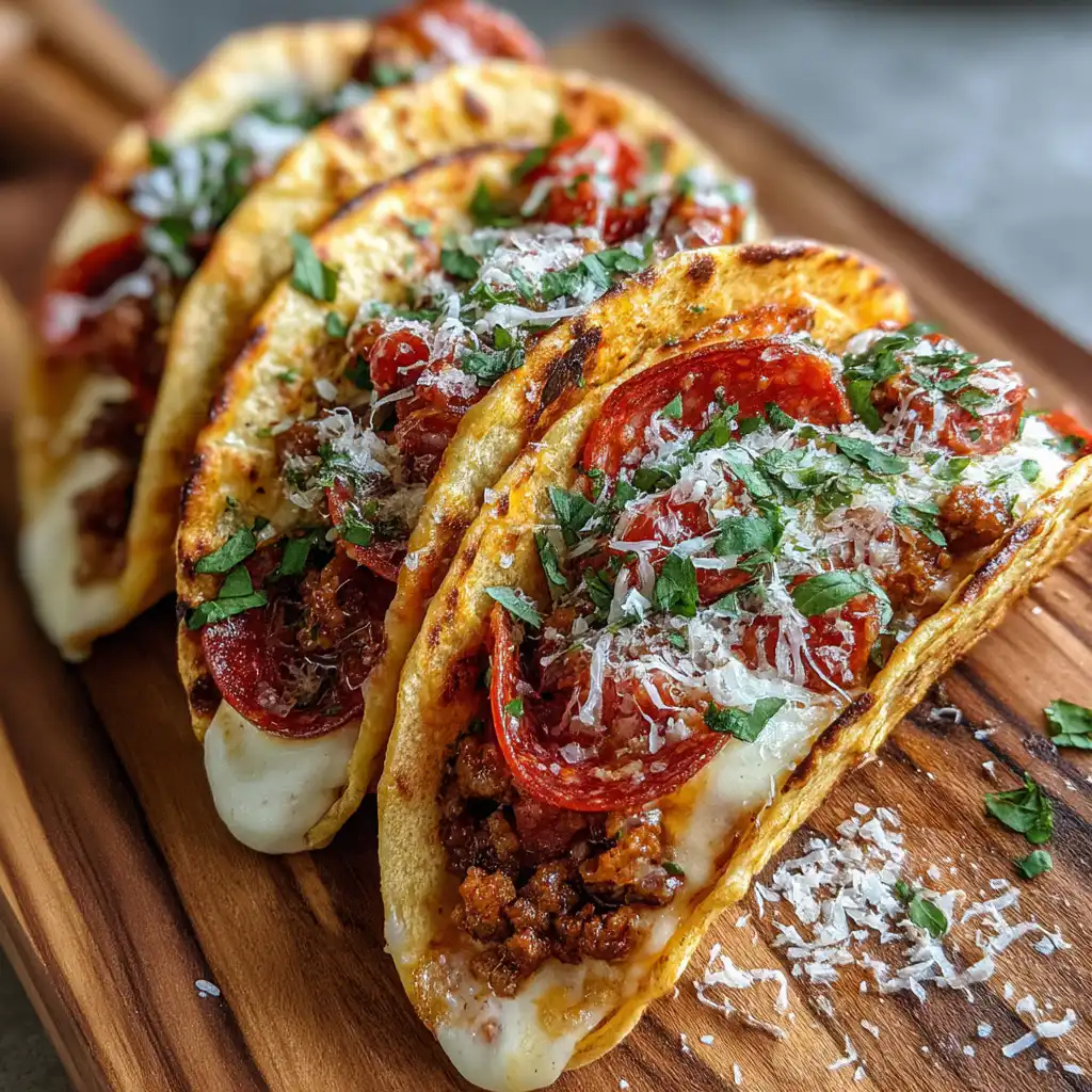 Pepperoni Pizza Tacos with Sausage & Mozzarella