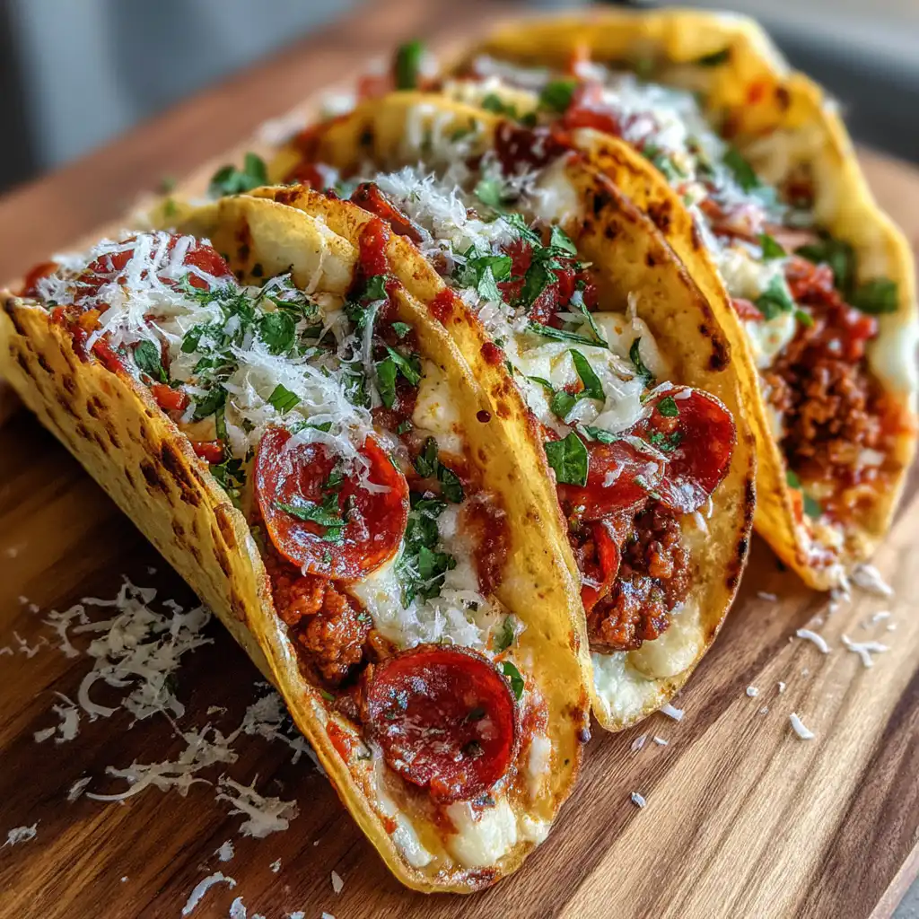 Pepperoni Pizza Tacos with Sausage & Mozzarella