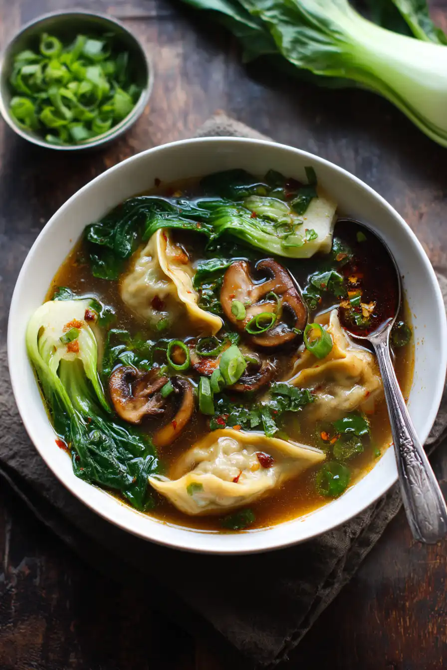 Potsticker Soup with Mushrooms & Bok Choy