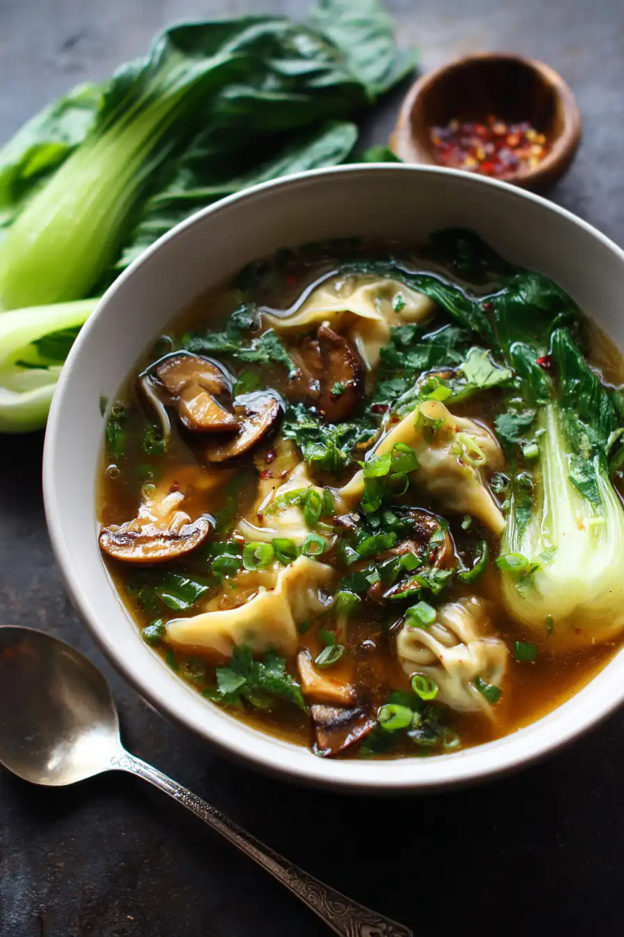 Potsticker Soup with Mushrooms & Bok Choy