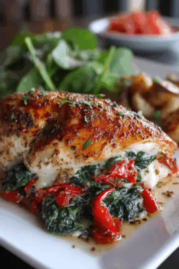 Roasted Red Pepper, Spinach, and Mozzarella Stuffed Chicken