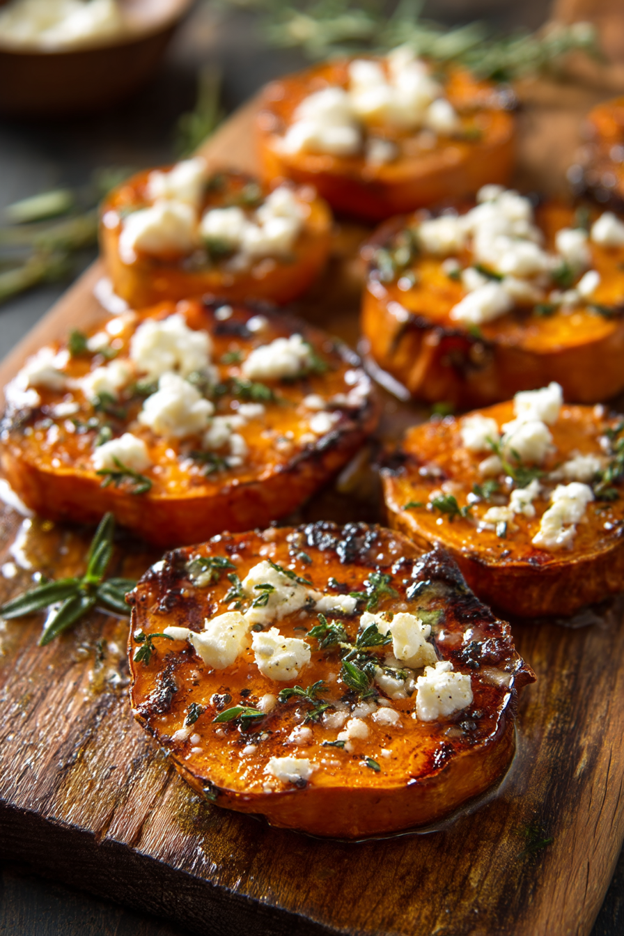 Roasted Sweet Potato Rounds with Honey and Feta