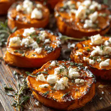 Roasted Sweet Potato Rounds with Honey and Feta