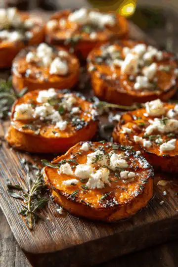 Roasted Sweet Potato Rounds with Honey and Feta