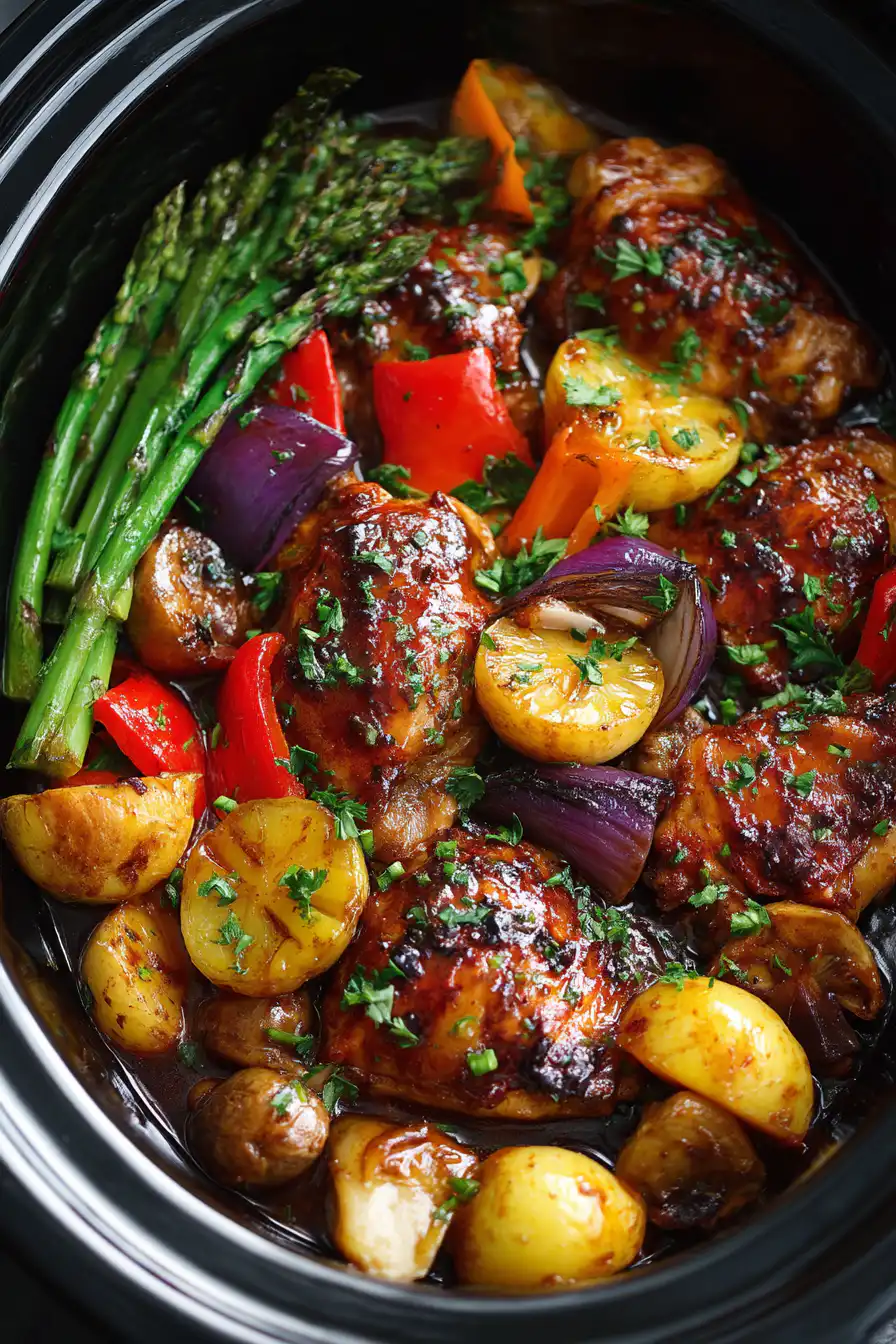 SLOW COOKER HONEY GARLIC CHICKEN AND VEGGIES