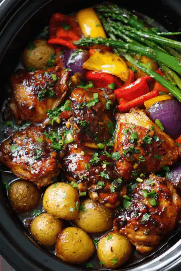 SLOW COOKER HONEY GARLIC CHICKEN AND VEGGIES