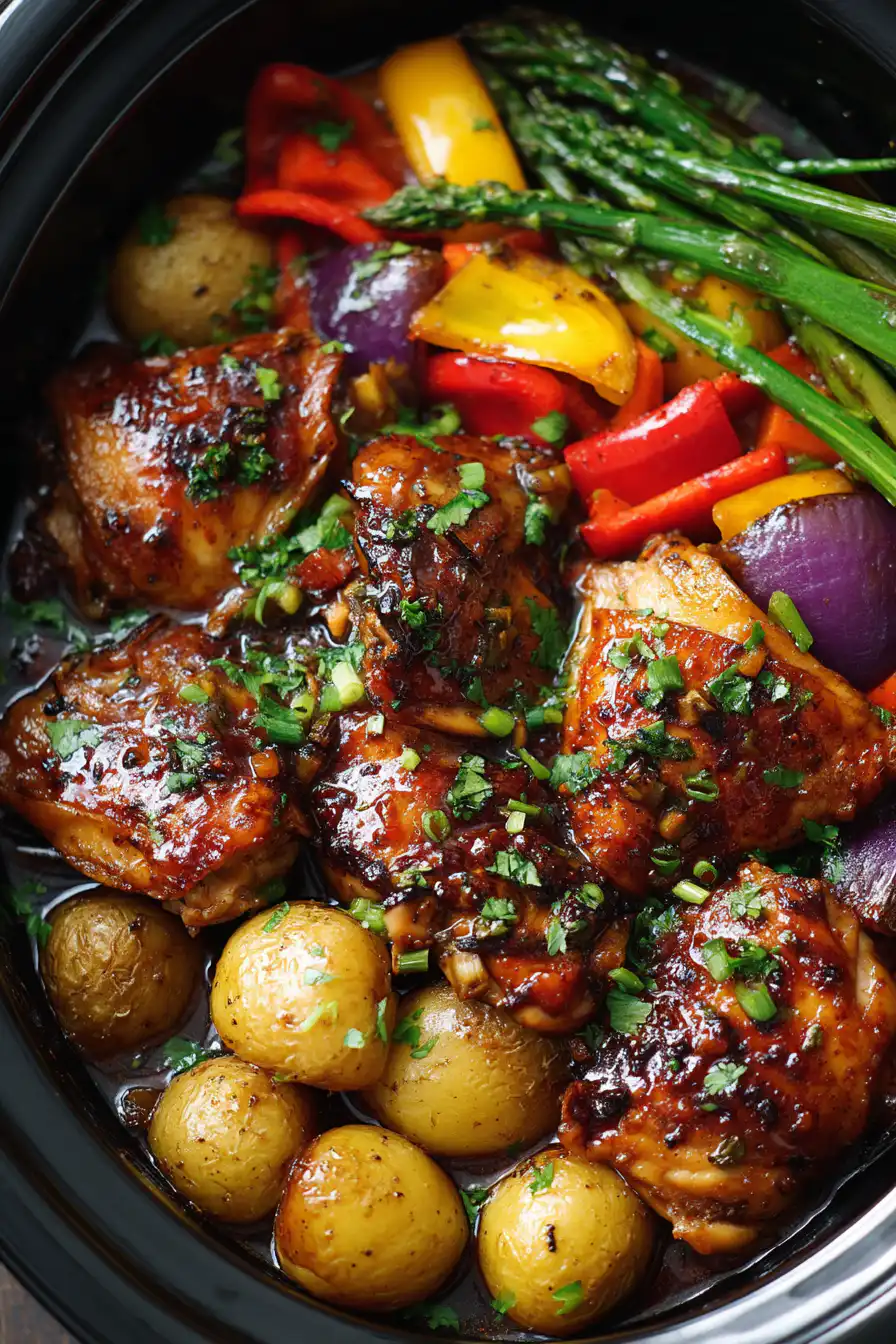 SLOW COOKER HONEY GARLIC CHICKEN AND VEGGIES