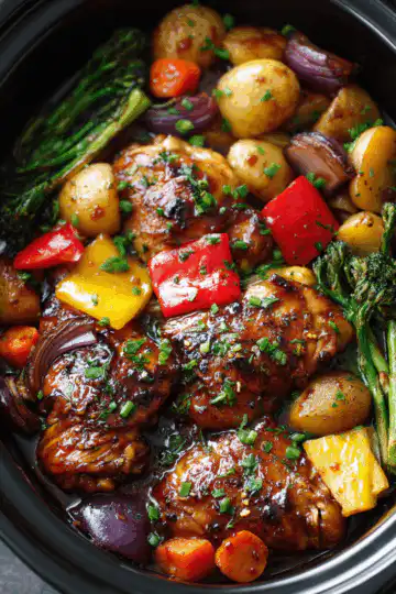 SLOW COOKER HONEY GARLIC CHICKEN AND VEGGIES