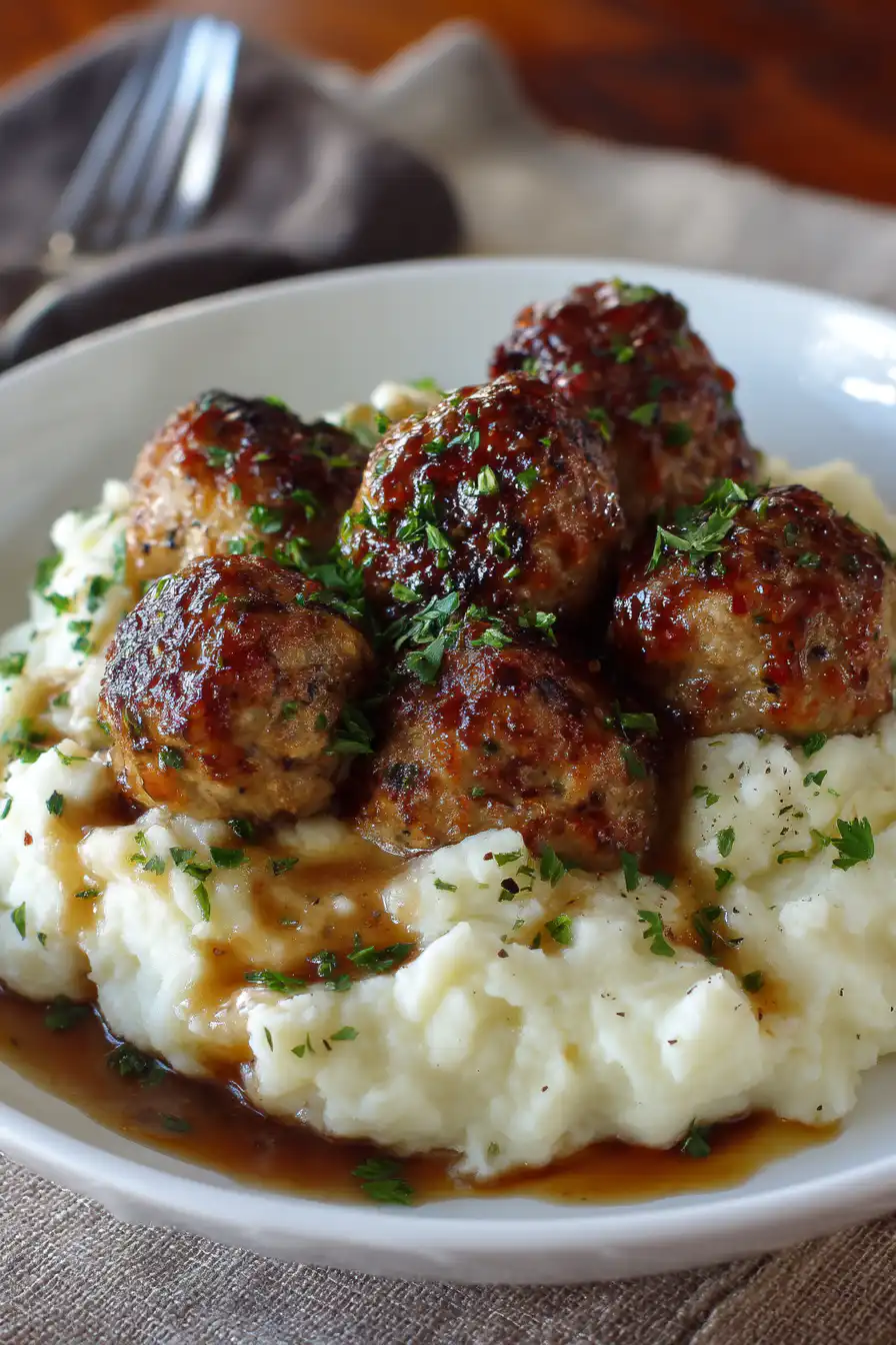Salisbury Meatballs and Mashed Potatoes Recipe