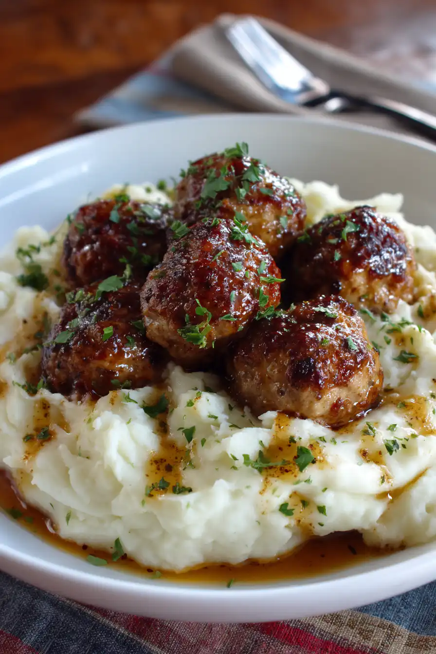 Salisbury Meatballs and Mashed Potatoes Recipe