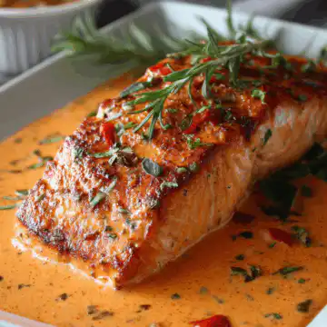 Salmon with Roasted Pepper Cream Sauce