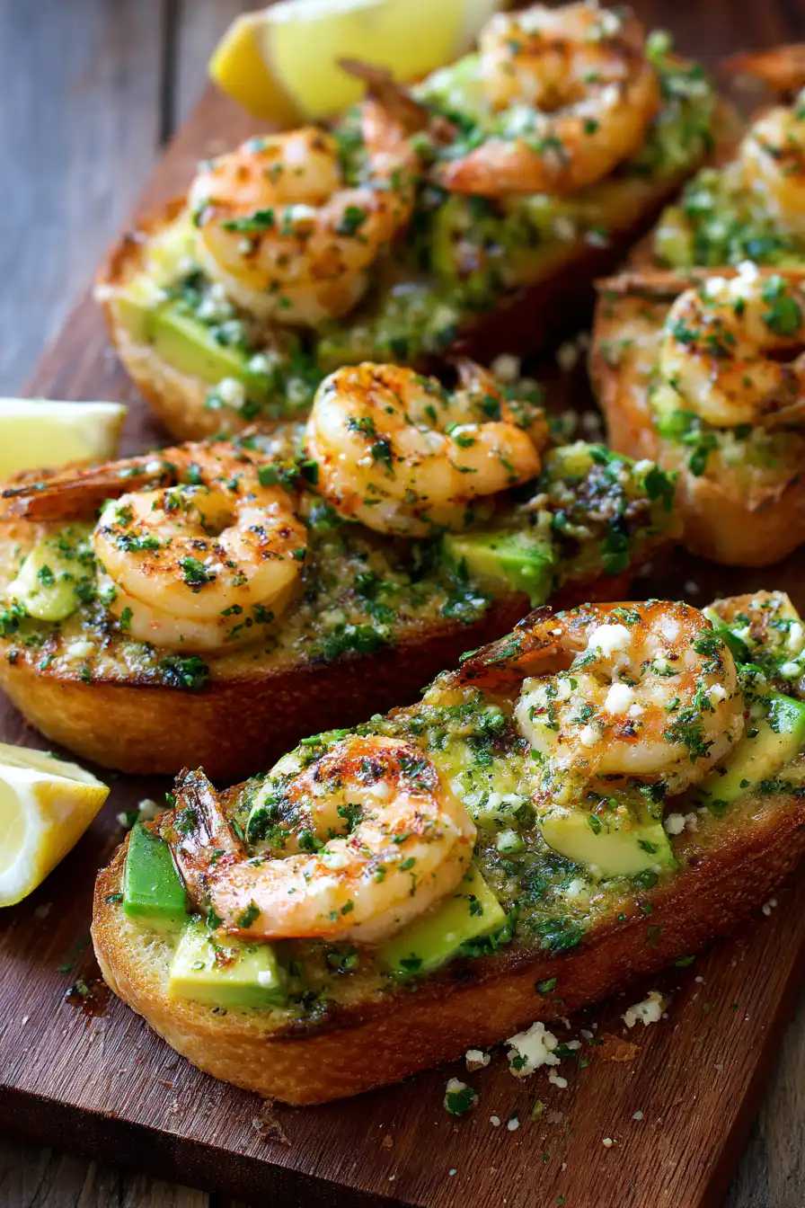 Shrimp and Avocado Garlic Bread