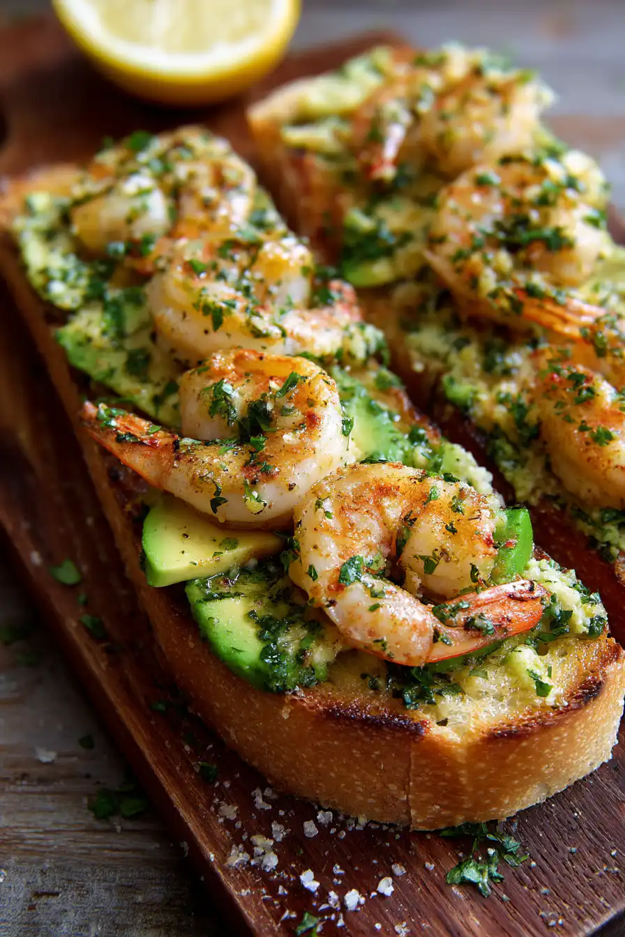 Shrimp and Avocado Garlic Bread