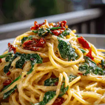 Spaghetti & Spinach with Sun-Dried Tomato Cream Sauce