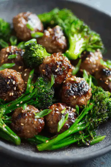Sticky Mongolian Meatballs and Broccoli