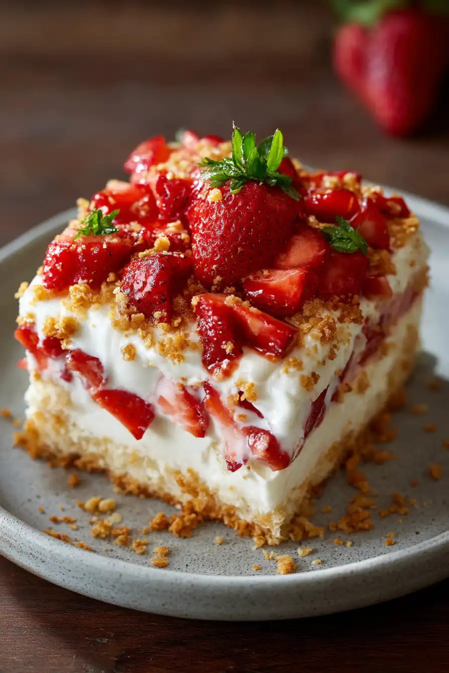Strawberry Crunch Poke Cake
