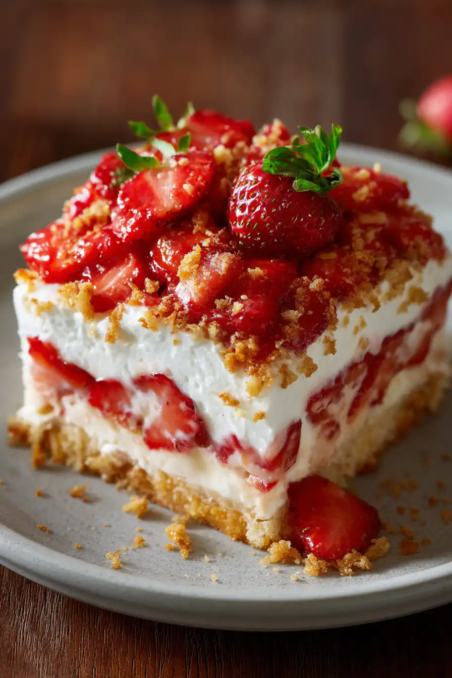 Strawberry Crunch Poke Cake