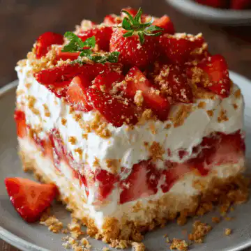 Strawberry Crunch Poke Cake
