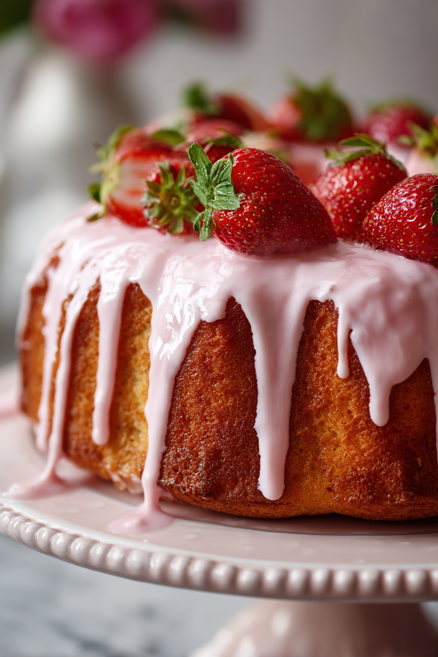 Strawberry Honeybun Cake with Strawberry Cream Icing