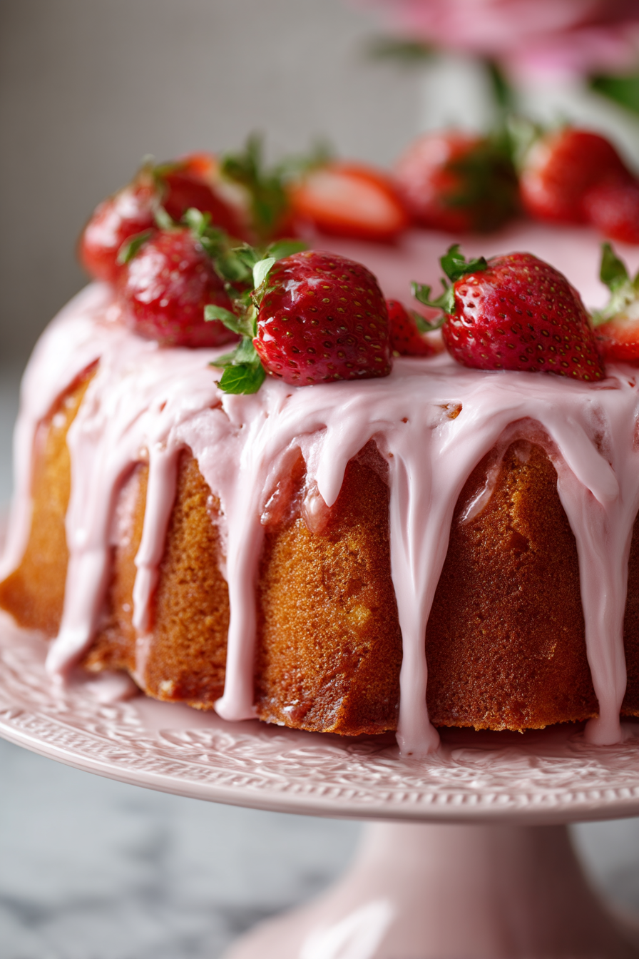Strawberry Honeybun Cake with Strawberry Cream Icing