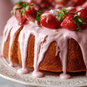 Strawberry Honeybun Cake with Strawberry Cream Icing