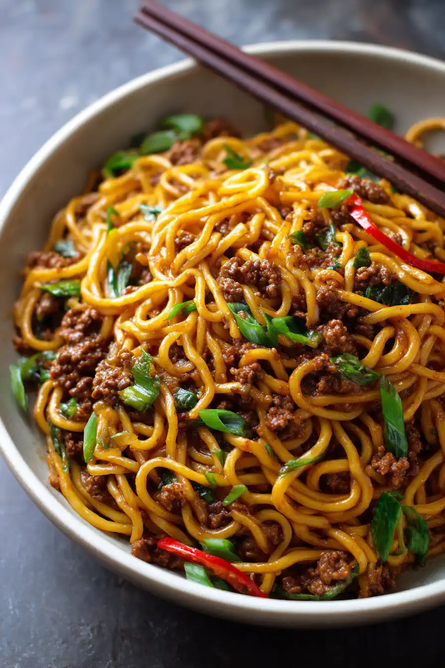 Stunning Mongolian Ground Beef Noodles