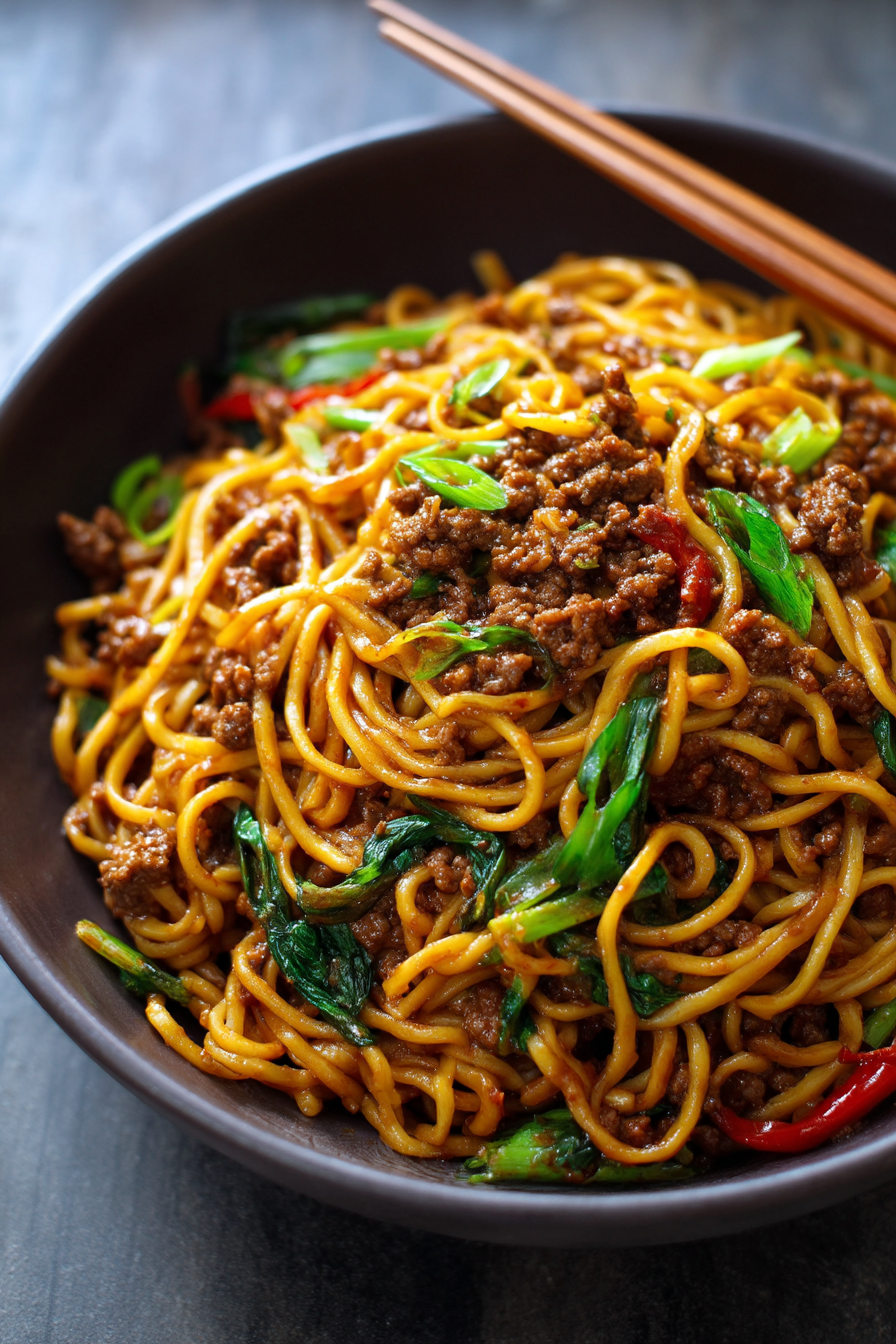 Stunning Mongolian Ground Beef Noodles